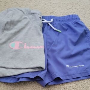Champion Heather Gray Tee and Royal Blue Shorts